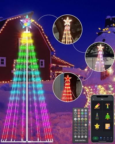 6ft DIY Outdoor Christmas Trees for Yard with 47 Prelit Lights 265 LED Christmas Tree Lights Color Changing Sync Musical APP & Remote Control Christmas Tree Light Show for Multicolor Decorations