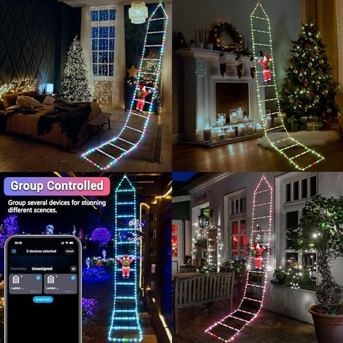 Toodour Christmas Decorations Lights, 10ft Smart RGB Christmas Decorative Lights with Santa Claus, Bluetooth & App Controlled Ladder Light - Music Sync Color Changing Xmas Light for Indoor Outdoor