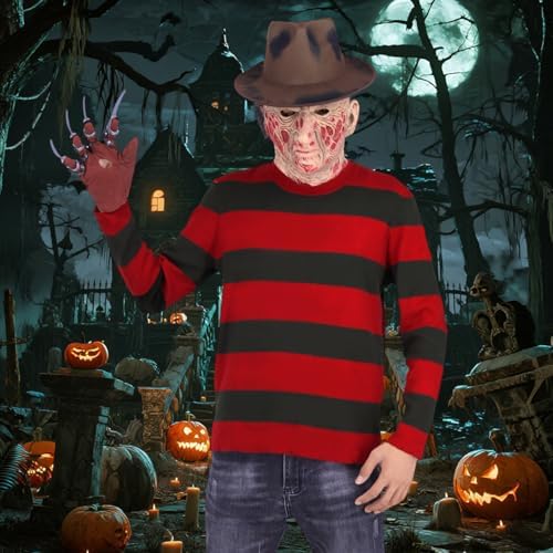 Adult Horror Halloween Costumes for Men with Hat Claw Gloves Mask