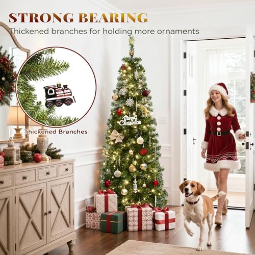 YITAHOME Prelit Green Pencil Christmas Tree 7.5 FT with Remote