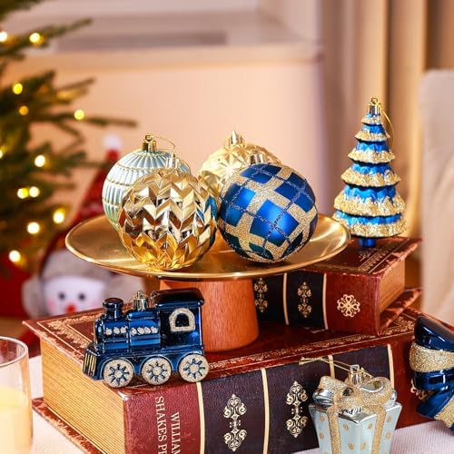 Alupssuc 82pcs Classic Christmas Balls Ornaments Set, Blue and Gold