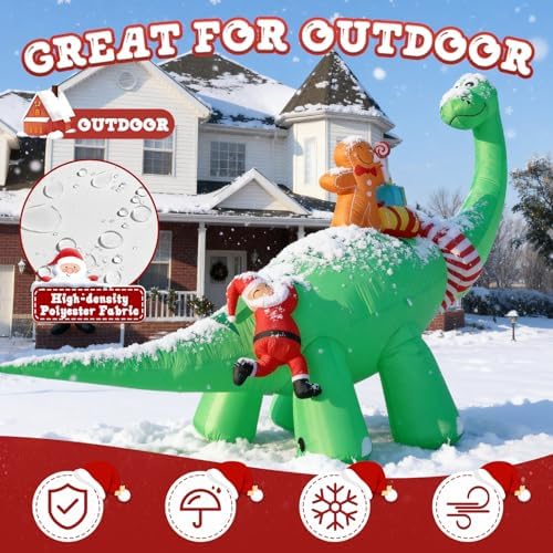 12FT Inflatable Dinosaur Santa Claus with Bright LED Lights for Yard