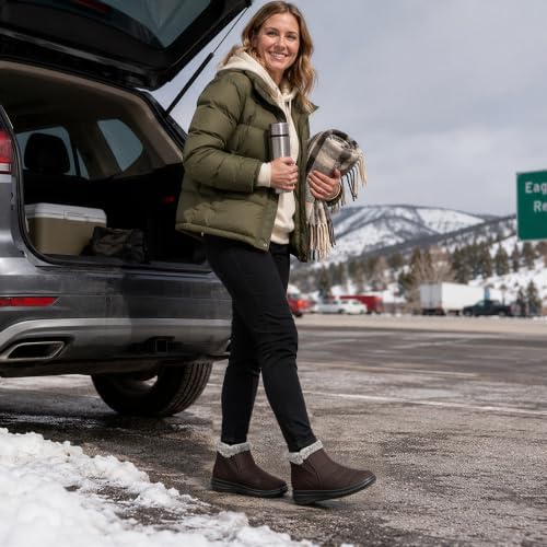 SHIBEVER Winter Snow Boots for Women: Slip On Ankle Fur Lined Warm Boot