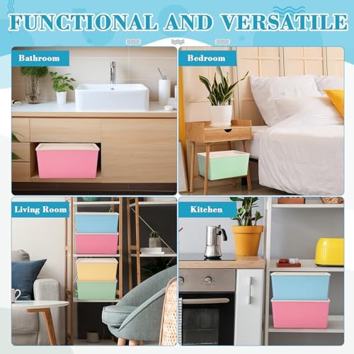 Menkxi 4 Pcs Storage Bins with Lids, Red, Green, Yellow, Blue, Small