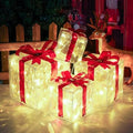 Set of 4 Christmas Lighted Gift Boxes, Red Bow Holiday Present Decorations