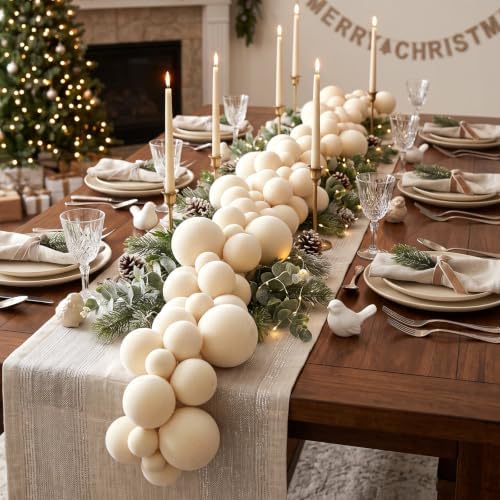 Thiccywoov 9 ft Velvet Christmas Ball Garland Ornament, Cream White