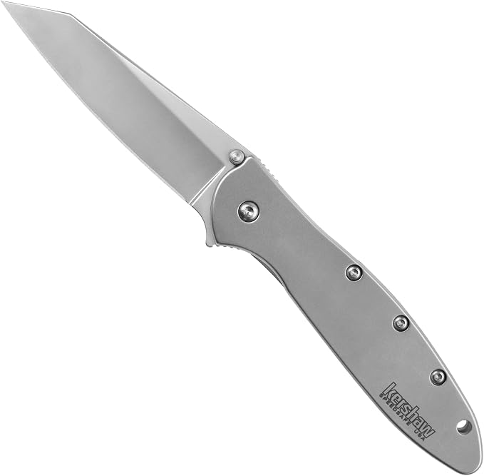 Kershaw Leek, BlackWash Pocket Knife (1660BLKW); 3 Sandvik 14C28N Steel Blade, 410 Stainless Steel Handle, BlackWash Finish, SpeedSafe Assisted Open, Frame and Tip Locks, Reversible Pocketclip; 3 OZ