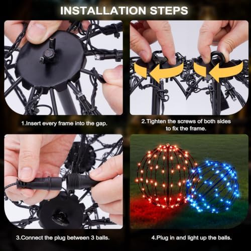 Christmas Decorations,LED Light Balls Outdoor,2 Pack,Red&Blue