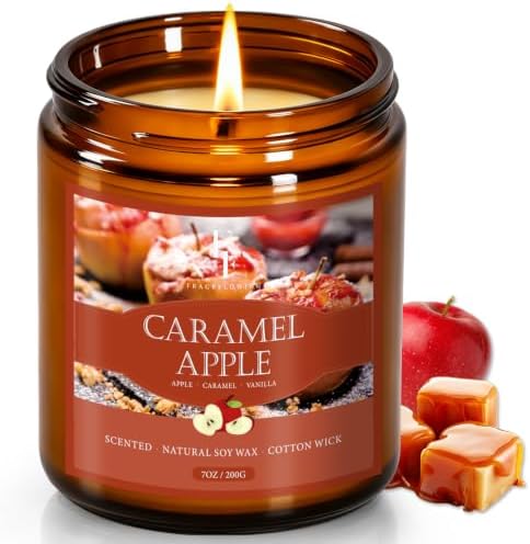 Fall Candle, Caramel Apple Scented Candles for Home, Natural Soy Autumn Candle Aromatherapy Candle, 7 oz Jar Candles Fall Gifts for Women Men