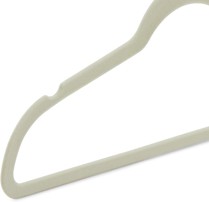 Amazon Basics Slim Velvet Non-Slip Space Saving Suit Clothes Hangers with Shoulder Notches for Closet Organization, Ivory/Silver, 50-Pack