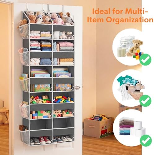 2 Pack Over the Door Organizer 5 Tiers, Extra Large Behind Door Storage of 10 Compartments, 80 lbs Weight Capacity Over Door Organizer, Door Hanging Organizer for Closet, Diaper Organizer,Room storage