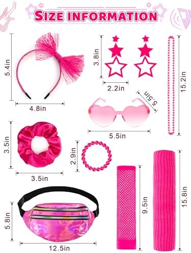 80s Outfit for Girls Kids 1980s Costume Accessories Set for Halloween Cosplay Party