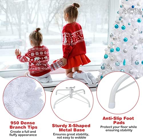 Happygrill 7 Feet White Christmas Tree Artificial Xmas Tree with Solid Metal Stand White Christmas Pine Tree for Indoor Outdoor Decoration