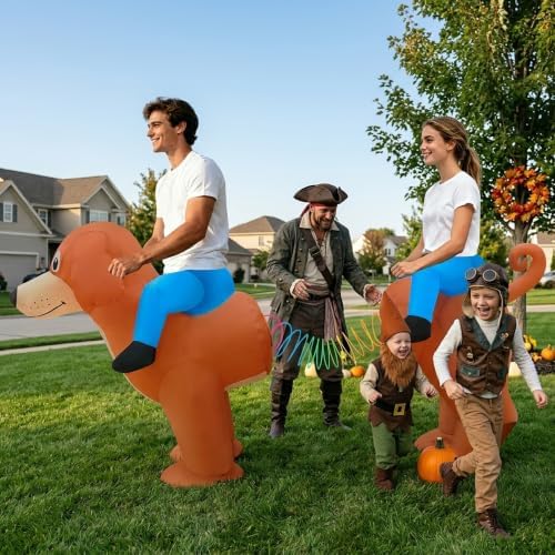 Couple Inflatable Dachshund Costume 2 Person Ride-On Wiener Dog Dural Wearer Sausage Dog Blow Up Suit for Adult,Men Women Halloween Cosplay Outfit, Team-Building Party