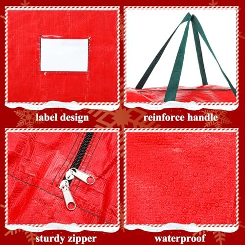 2 Pcs 48 Inch Christmas Wreath Storage Bags with Handle, Red