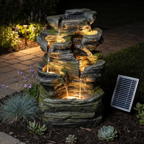 Bumilgar 6-Tier Solar Powered Water Fountain Outdoor Waterfall 24.4 in