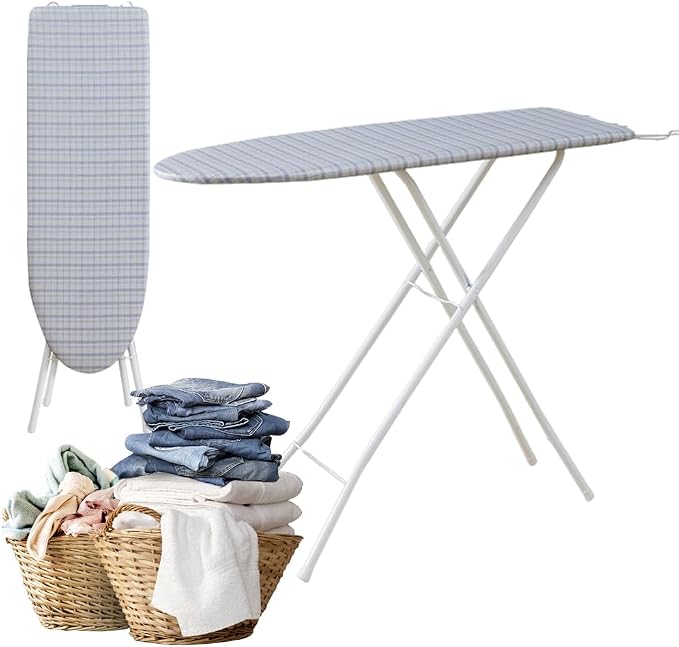 Ironing Board with Iron Rest Iron Board with Heat Cover Adjustable Height | Foldable Ironing Board Sturdy Non Slip Feet Easy to Fold Wide Surface Space Saving Design Adjustable Height