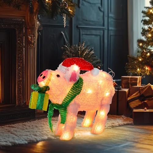 15" Lighted Christmas Pig, 3D Pre‑Lit Indoor Outdoor Decor