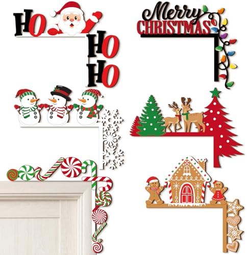 Qunclay 6 Pcs Christmas Door Corner Frame Decoration Christmas Door Topper