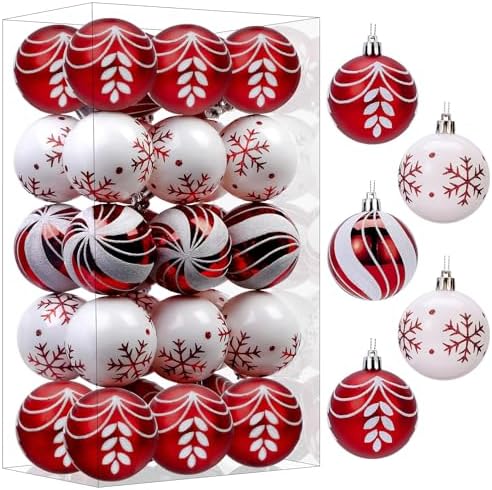 SHareconn 30ct 2.36 Inch Christmas Tree Balls Ornaments, Red & White, 60mm