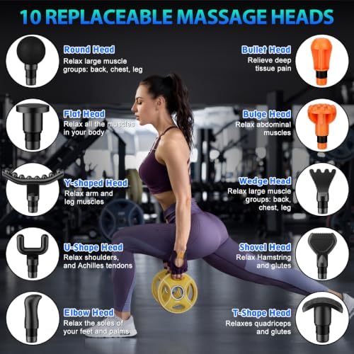 TOLOCO Massage Gun, Deep Tissue Back Massage for Athletes for Pain Relief, Percussion Massager with 10 Massages Heads & Silent Brushless Motor, Relaxation Gifts for Men Women, Black