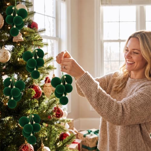 Roowest 4 Sets Large Green Velvet Christmas Ball Clusters Ornaments Decor
