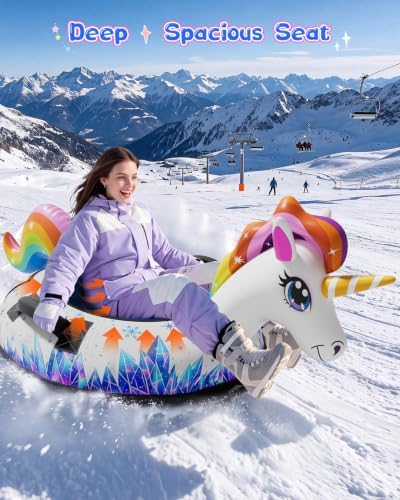 Verdenu Inflatable Unicorn Snow Tube with Canvas Cover for Kids & Adults
