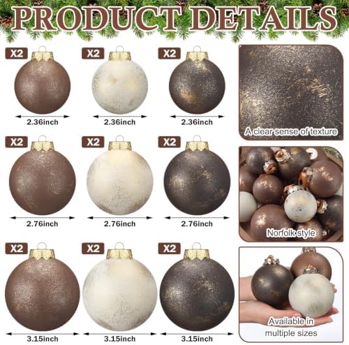 Yunlly 18 Pcs Neutral Christmas Ball Ornament Brown Glitter Xmas Tree Decor