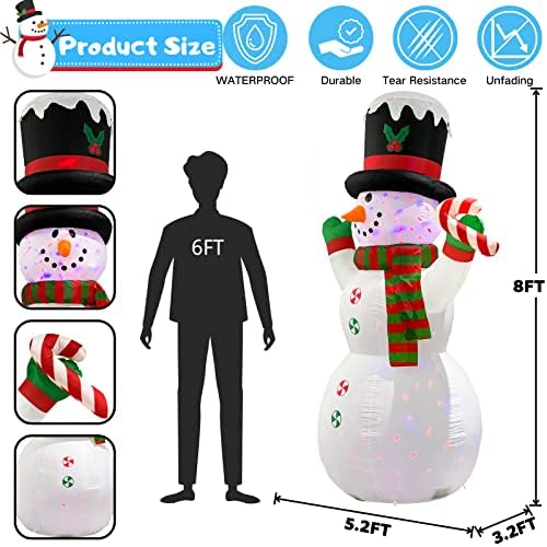 Buheco Snowman Inflatable Christmas Yard Decorations 8ft Giant Cute Blow Up Snowman Inflatables Outdoor Rotating Colorful Led Lights Xmas Frosty Winter Decor for Indoor Outside Lawn Holiday Vacation