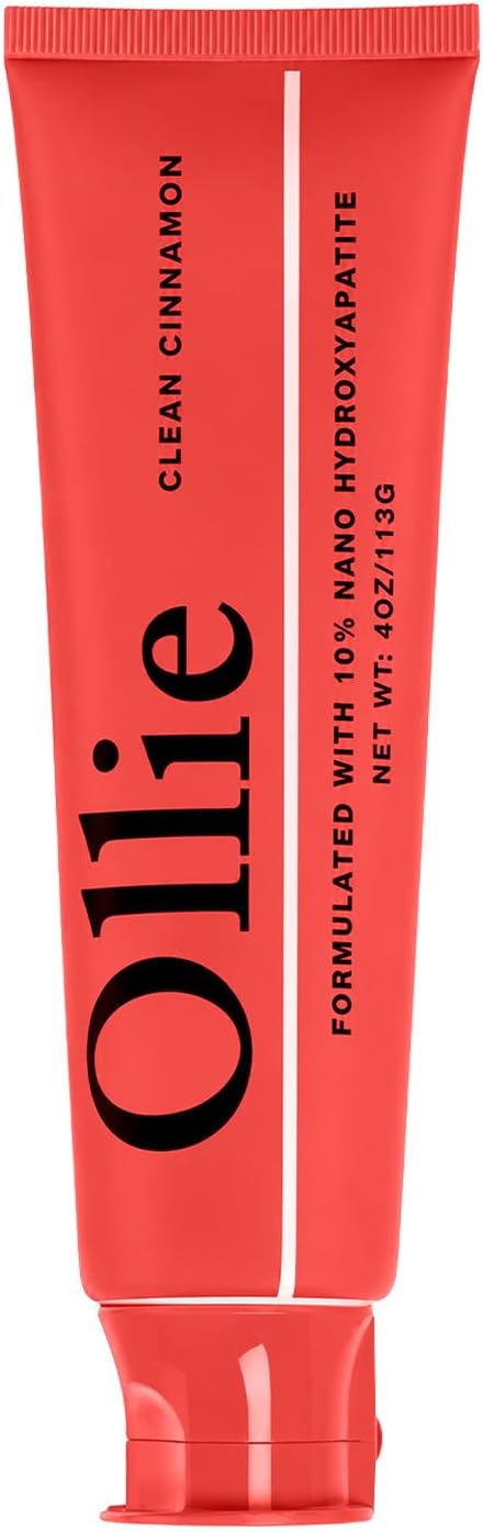 Ollie Fluoride Free 10% Nano Hydroxyapatite Toothpaste, Clean Cinnamon, 4oz | Rod-Shaped Nano HAP, Remineralizes Enamel, Reduces Sensitivity, Reverses Small Cavities, Naturally Whitens Teeth, (Pack of 1)