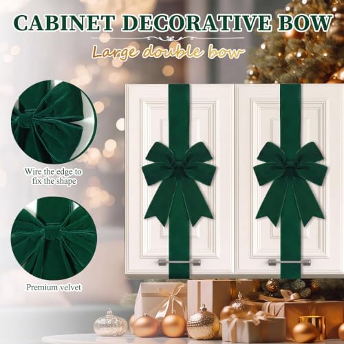 Daifunli 6 Pcs Jade Green Velvet Christmas Cabinet Bows Ribbons for Kitchen