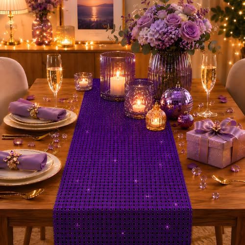 Disco Party Decorations - Purple Sequin Glitter Disco Table Runner