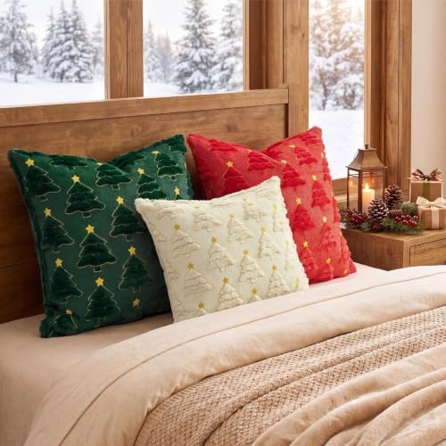 Softalker Christmas Pillow Covers 18x18 Set of 2, Red Winter Home Decor