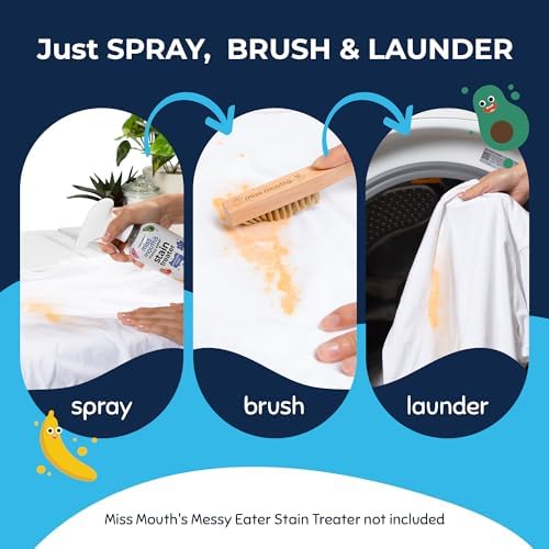 Miss Mouth's Messy Eater Stain Treater Spray 2-Pack 16oz & Laundry Brush Set - Stain Remover for Clothes & Delicates - Baby & Kids Pre-Treat Kit - Fabric Scrub Brush for Spot Cleaning - Bundle