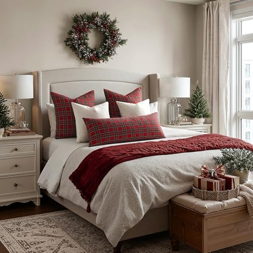 MIULEE Christmas Plaid Pillow Cover Scottish Tartan 14x36 Red