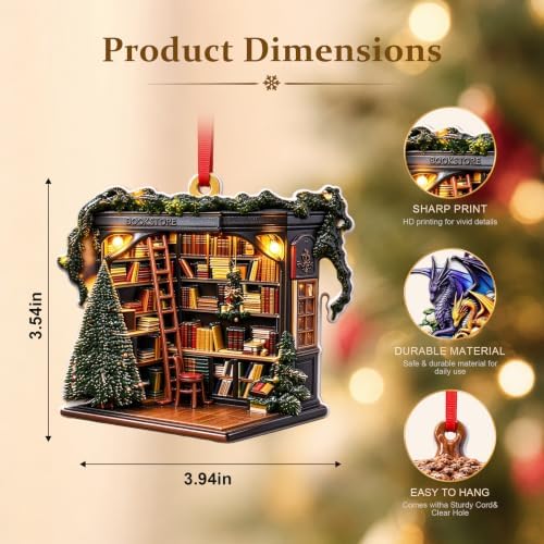 Bookshelf Ornament, Book Ornaments for Christmas Tree 2026 Unique Book Christmas Ornaments 2026 Gifts for Boys, Girls and Friend, Book Lover Christmas Ornament and Holiday Decor Gift