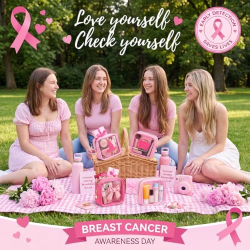 Abbylike 12 Pcs Breast Cancer Awareness Gifts for Women Makeup Bags Bulk