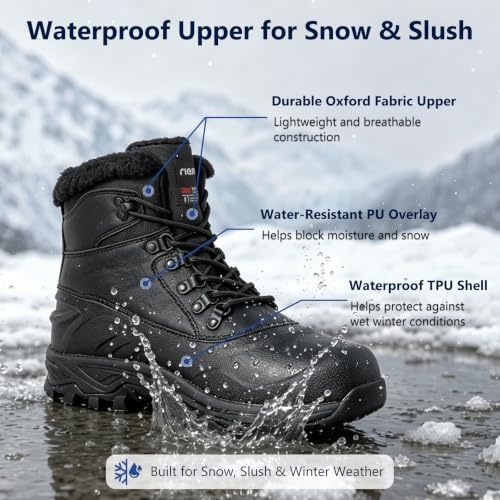 riemot Men's Waterproof Snow Boots,3M Insulated, Ice-Grip Traction US9-14