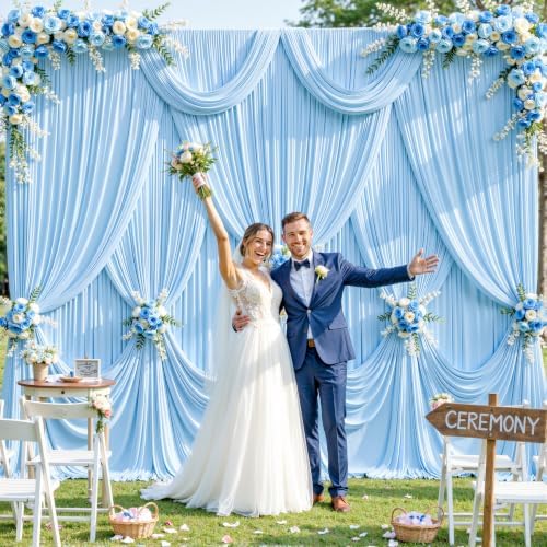 10 Panels Baby Blue Backdrop Curtain for Baby Shower Parties Wrinkle Free Light Blue Curtains Backdrop Drapes Fabric Decoration for Birthday Party Photography 50ft x 10ft