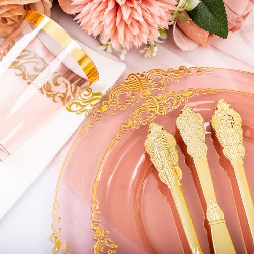 Hioasis 175 Pcs Burgundy Gold Plates for Party