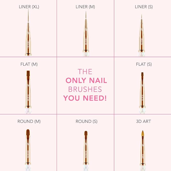 Kiara Sky Professional Nails *NEW* Complete Nail Art Brush Collection for Gel & Nail Art - Acetone Resistant 100% Kolinsky Brush