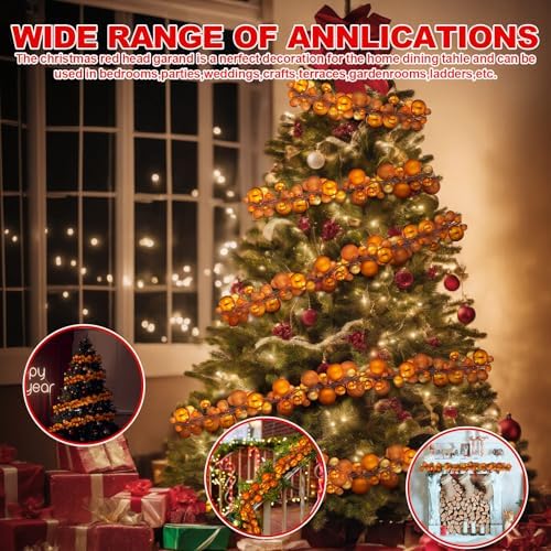 2 Pcs 6 ft Christmas Ball Ornament Garland, Orange