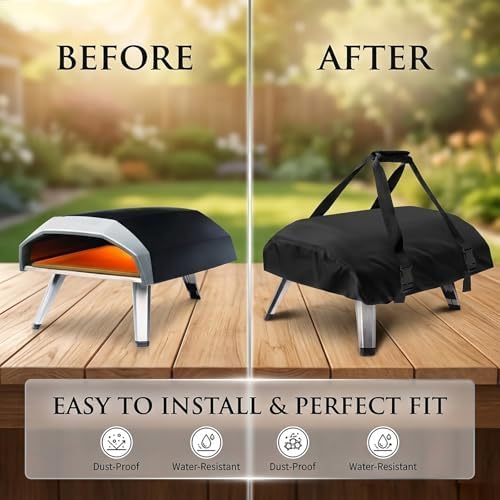 Thick Pizza Oven Cover for Cuisinart CPO-700 Grill Top | Upgraded 20% thicker fabric protects backyard BBQ tools from rain. Adjustable straps secure the outdoor cover tightly