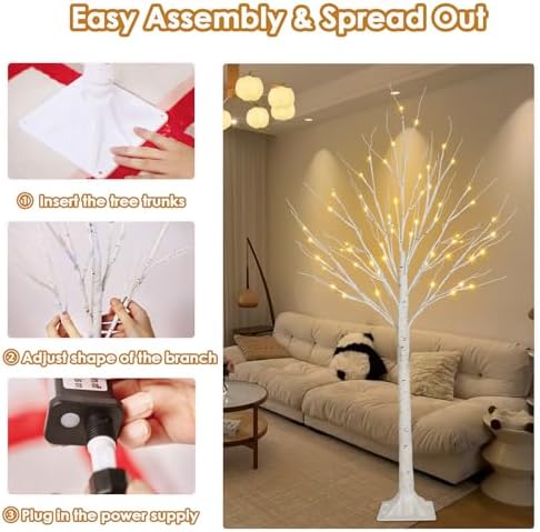 1 Pack 4FT Lighted Birch Trees, 48 LED Twinkling Trees, 2 Lighting Modes
