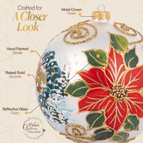 Hand Blown Glass Christmas Ornaments Ball, Wintry Silver 6 in + Stand