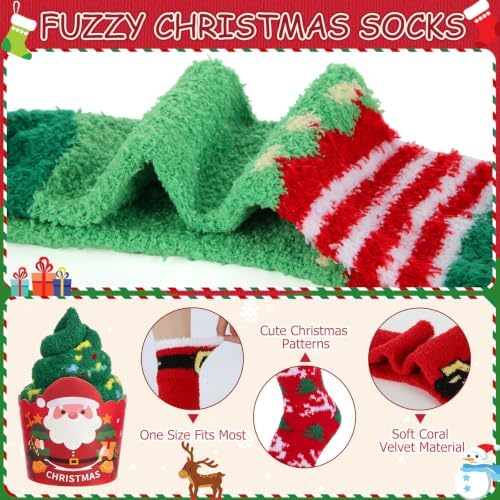 30 Pairs Christmas Cupcake Socks Women Fuzzy Xmas Party Gifts