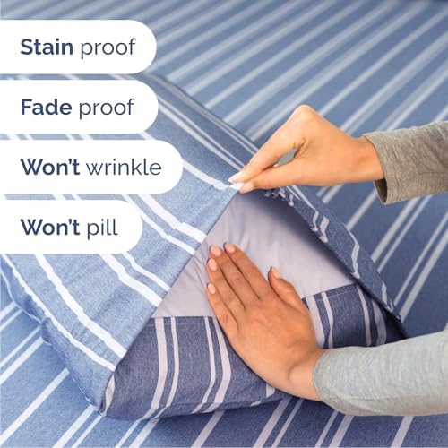 Cal King Size 4 Piece Sheet Set - Comfy Breathable & Cooling - Blue Stripes
