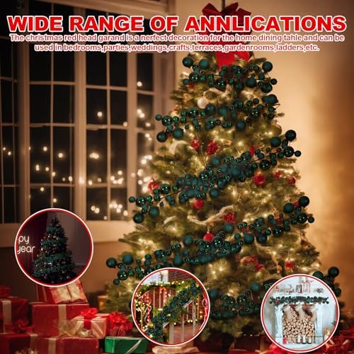2 Pcs 6 ft Christmas Ball Ornament Garland, Dark Green