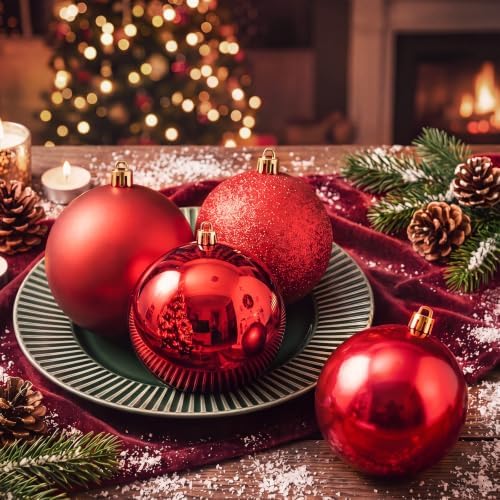Jenaai 12 Pcs Red Christmas Ball Ornaments 3.15 Inch Plastic Hanging Bauble
