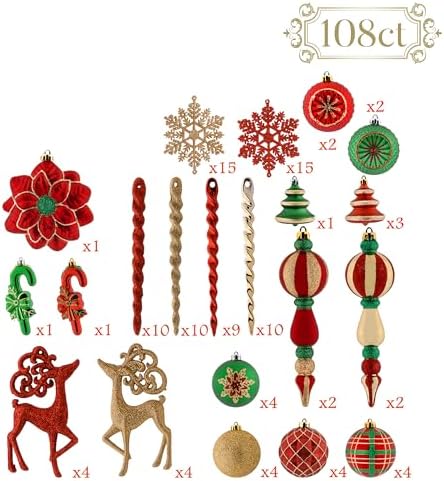 Valery Madelyn 108ct Christmas Ornaments Tree Decorations Set